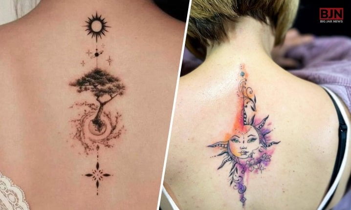 Sun And Moon Spine Tattoo