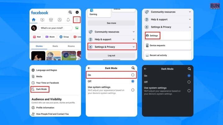 Enabling Dark Mode From Settings Options In The Facebook App  