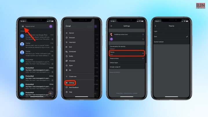 Gmail Dark Mode For iOS